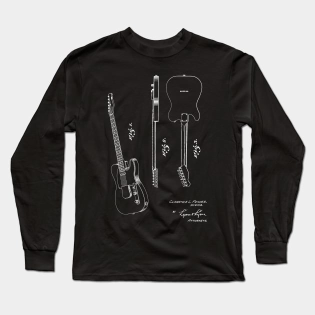 Guitar Vintage Patent Hand Drawing Long Sleeve T-Shirt by TheYoungDesigns